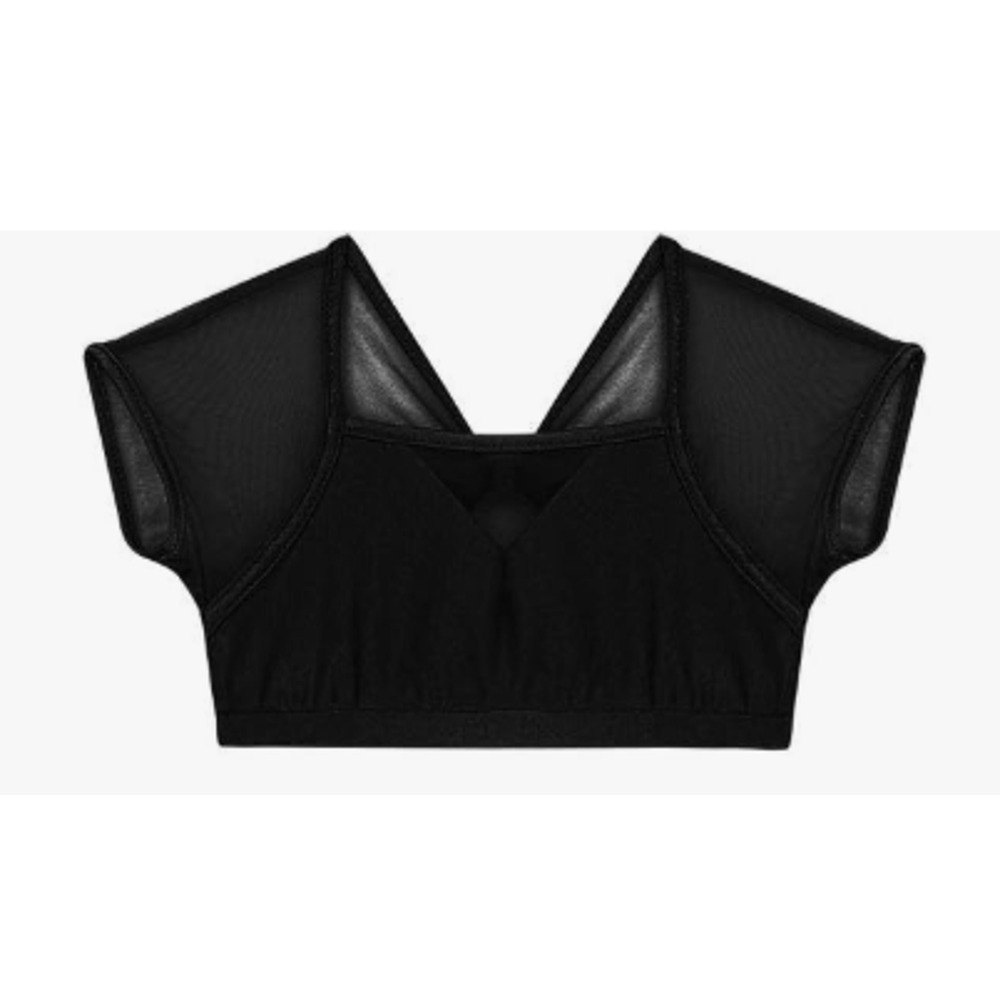 Dance Crop Top iEfiEL Cap Sleeve Sheer Back XL Child Black Jazz Gymnastics - Picture 3 of 3